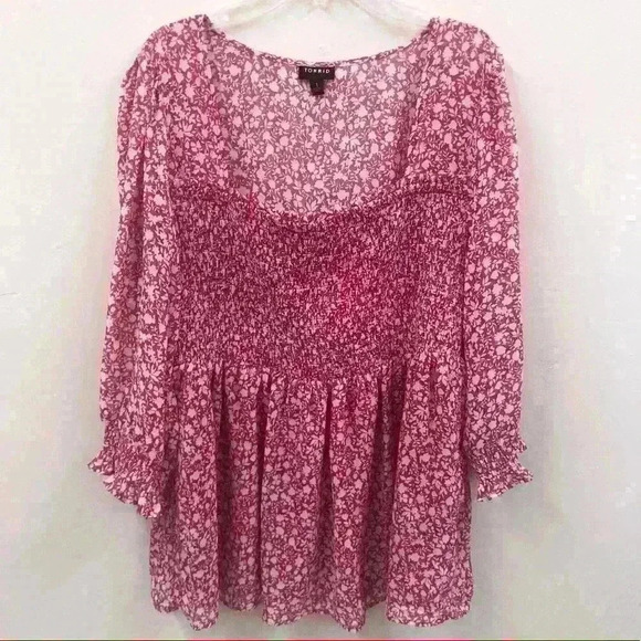 torrid Tops - TORRID Pink White Floral Print Polyester Blouse
